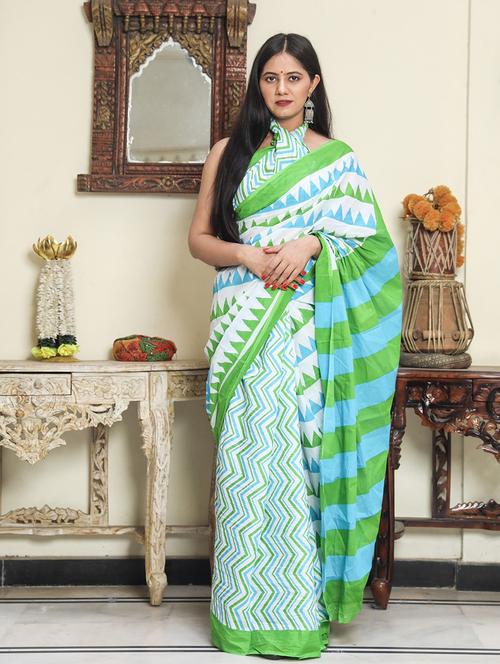 women's printed white colored saree with blouse - 19797047 - Very Small Image - 1