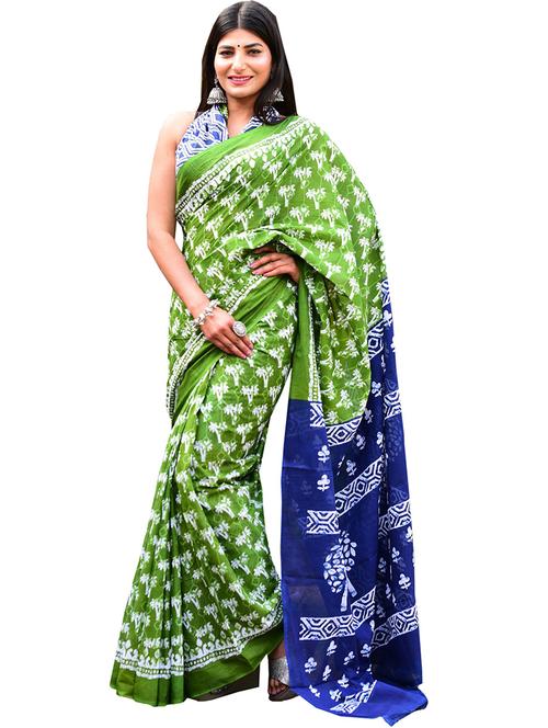 green printed saree with blouse - 19797135 - Very Small Image - 1