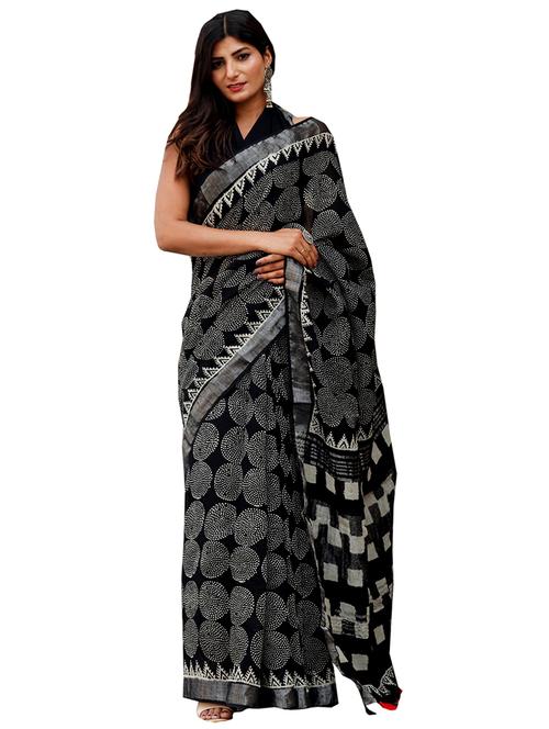 women's printed black colored saree with blouse - 19797145 - Very Small Image - 1