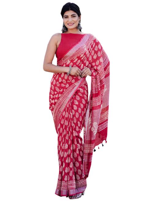 women's printed red colored saree with blouse - 19797403 - Very Small Image - 1