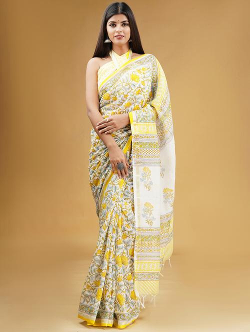 block printed saree with blouse - 19797457 - Very Small Image - 1
