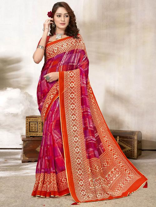 printed bordered saree with blouse - 19802356 - Very Small Image - 1