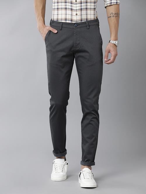 grey cotton flat front casual trousers - 19803453 - Very Small Image - 1