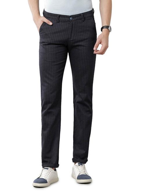 dark blue cotton flat front casual trousers - 19803503 - Very Small Image - 1