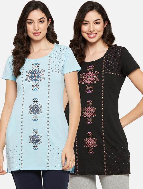 pack of 2 multi colored printed long t-shirt - 19808079 - Very Small Image - 1