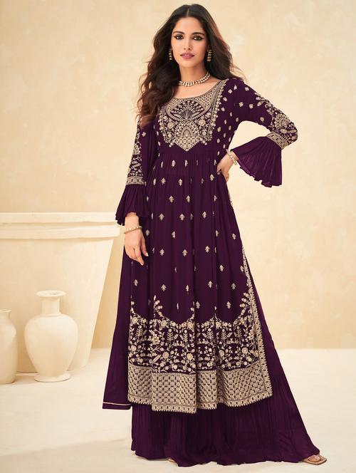 embroidered semi-stitched suit set - 19810600 - Very Small Image - 1