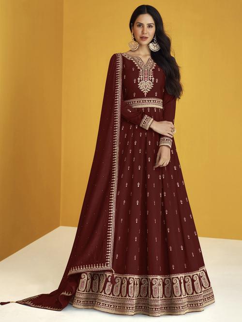 embroidered semi-stitched suit set - 19810605 - Very Small Image - 1