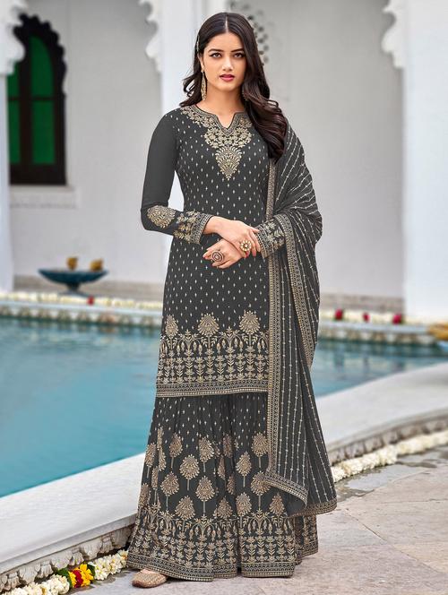 embroidered semi-stitched suit set - 19810638 - Very Small Image - 1