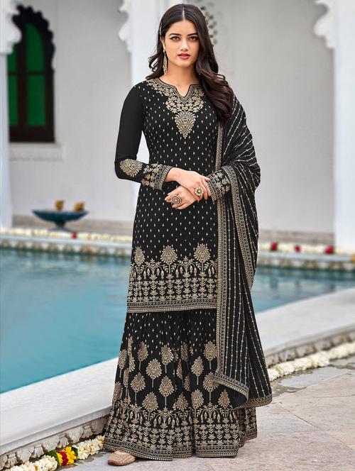 embroidered semi-stitched suit set - 19810640 - Very Small Image - 1