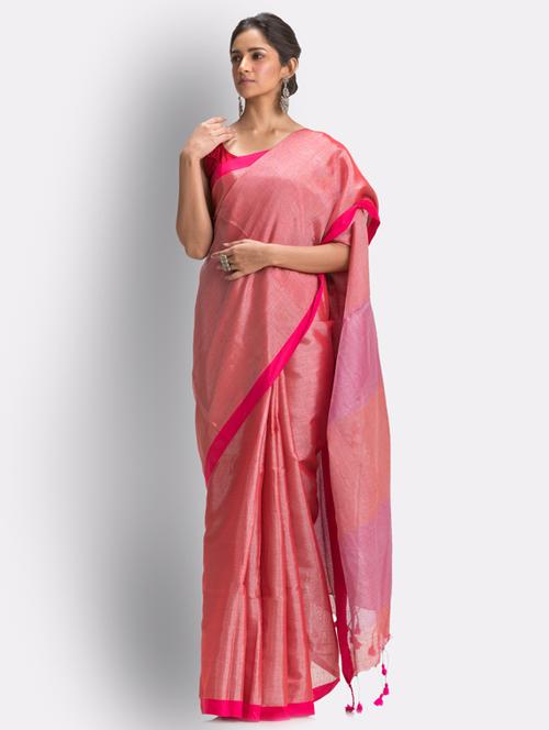 solid woven saree with blouse - 19810699 - Very Small Image - 1