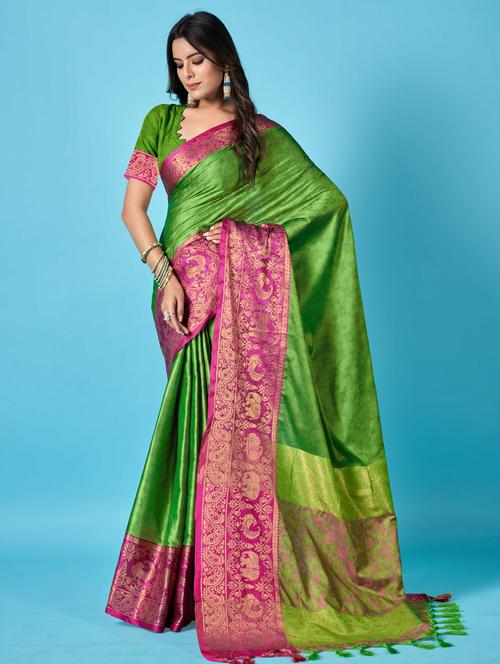 ethnic motif dharmavaram saree with blouse - 19812952 - Very Small Image - 1