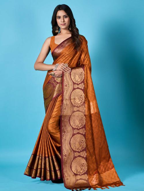 ethnic motif woven saree with blouse - 19812955 - Very Small Image - 1