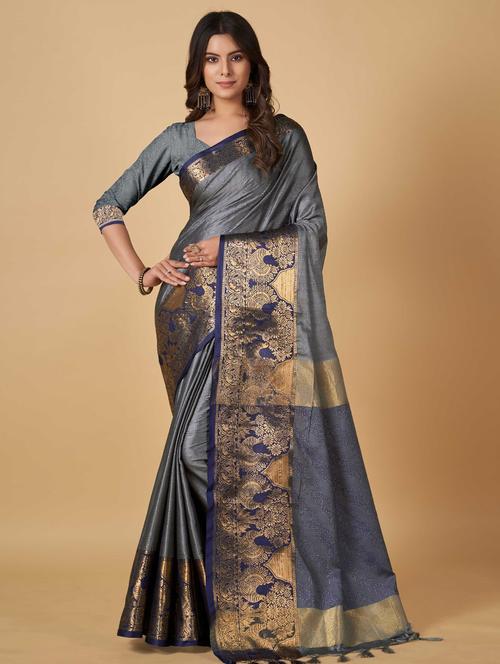 ethnic motif woven saree with blouse - 19812959 - Very Small Image - 1