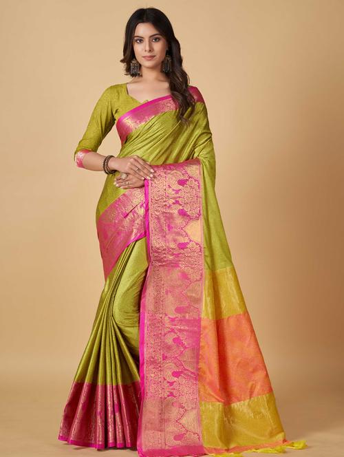 ethnic motif dharmavaram saree with blouse - 19812962 - Very Small Image - 1