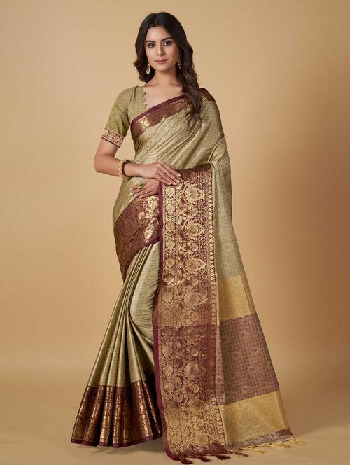 ethnic motif woven saree with blouse - 19812982 - Very Small Image - 1