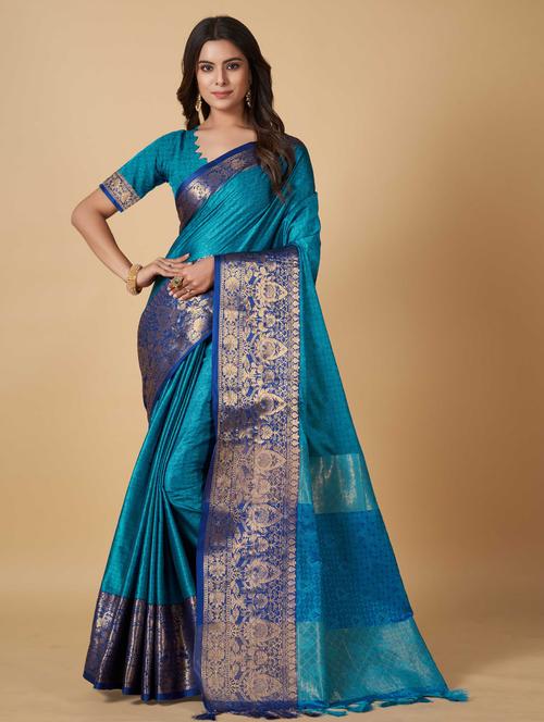 ethnic motif woven saree with blouse - 19812983 - Very Small Image - 1