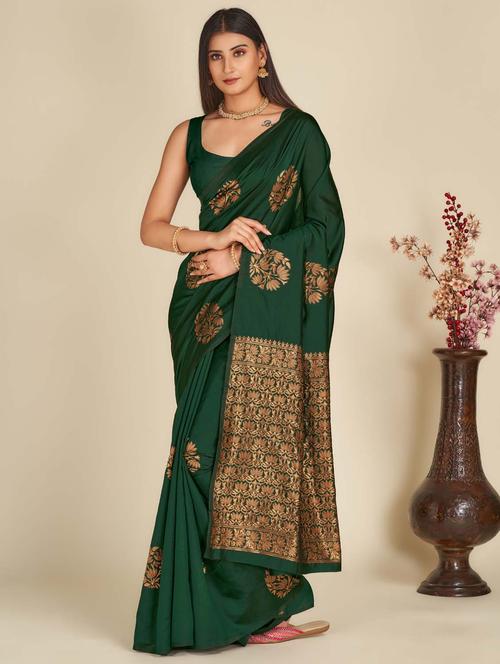 self design banarasi saree with blouse - 19813005 - Very Small Image - 1