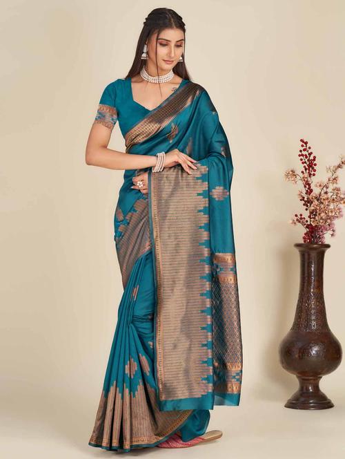 self design banarasi saree with blouse - 19813015 - Very Small Image - 1