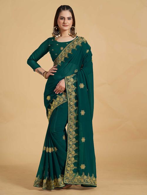 embroidered saree with blouse - 19813031 - Very Small Image - 1