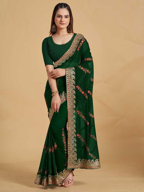embroidered saree with blouse - 19813032 - Very Small Image - 1