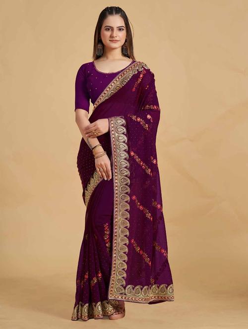 embroidered saree with blouse - 19813049 - Very Small Image - 1