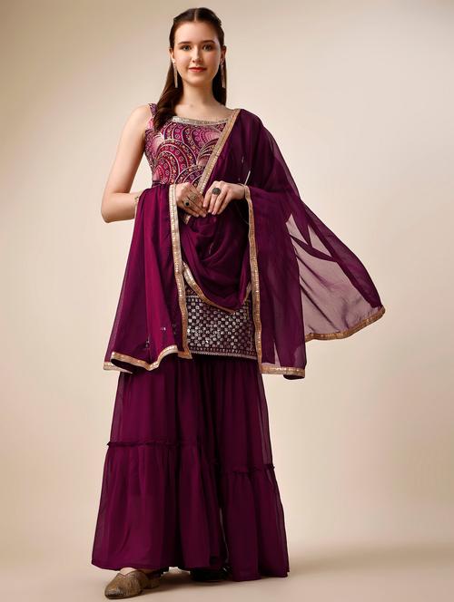 floral print kurta sharara set with dupatta - 19814680 - Very Small Image - 1