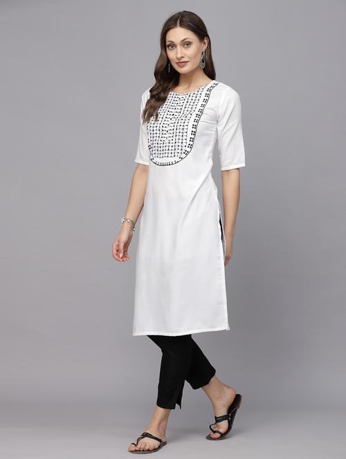 white solid straight kurta - 19814980 - Very Small Image - 1