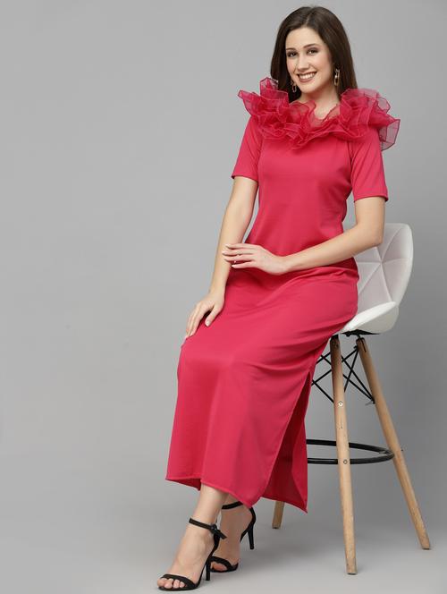 solid maxi bodycon dress with side slit - 19815022 - Very Small Image - 1