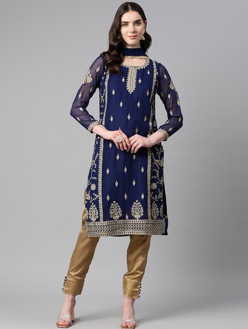 embroidered straight pant semi-stitched suit - 19815051 - Very Small Image - 1