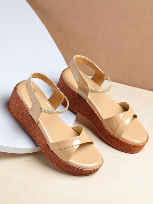 beige solid platform wedge - 19815166 - Very Small Image - 1