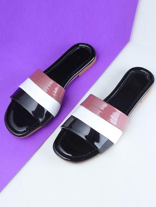 black color block slip on flats - 19815224 - Very Small Image - 1