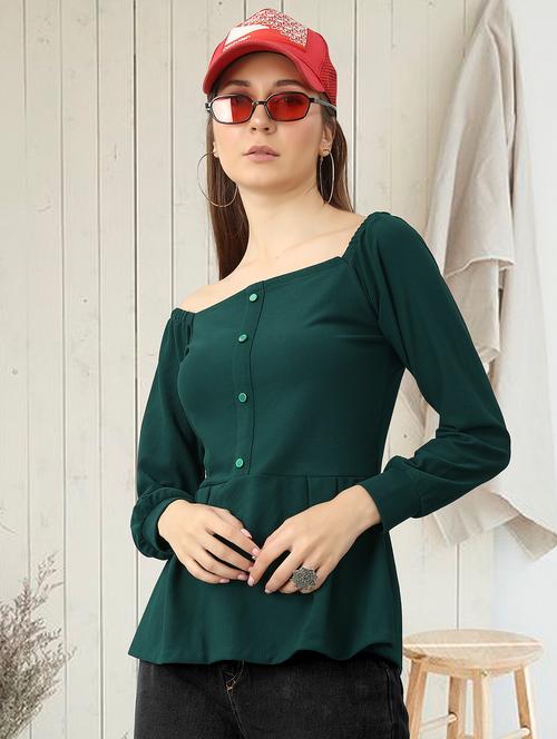 solid long sleeves peplum top - 19815307 - Very Small Image - 1