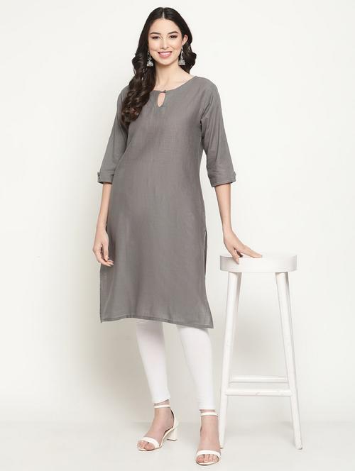 notch neck solid straight kurta - 19815340 - Very Small Image - 1