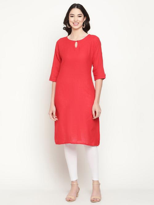 keyhole neck solid straight kurta - 19815341 - Very Small Image - 1