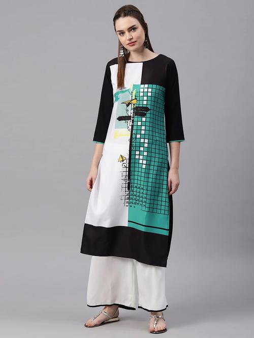 white printed straight kurta - 19815768 - Very Small Image - 1
