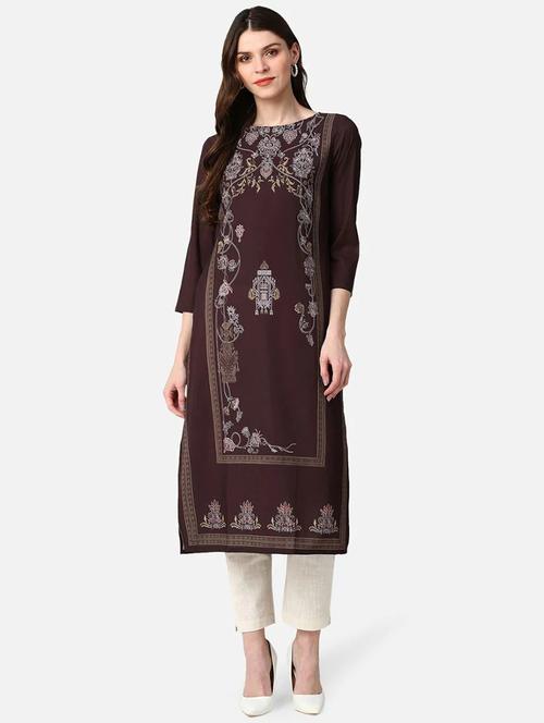 brown printed straight kurta - 19815784 - Very Small Image - 1
