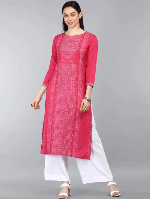 pink printed straight kurta - 19815787 - Very Small Image - 1
