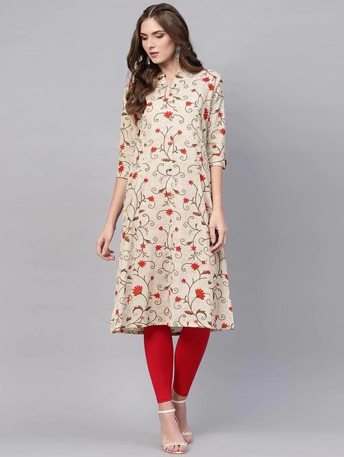 cream printed a- line kurta - 19815803 - Very Small Image - 1