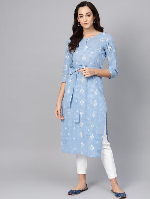 keyhole neck printed straight kurta - 19815809 - Very Small Image - 1