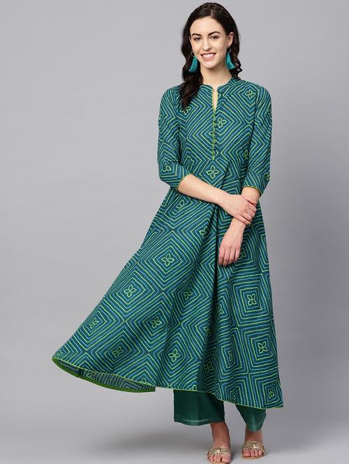 mandarin neck printed flared kurta - 19815812 - Very Small Image - 1