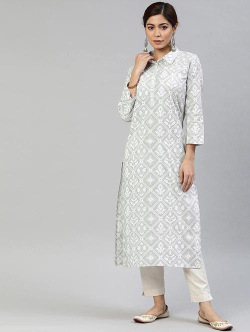 shirt collar printed straight kurta - 19815843 - Very Small Image - 1
