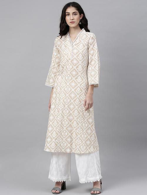 v neck printed straight kurta - 19815845 - Very Small Image - 1
