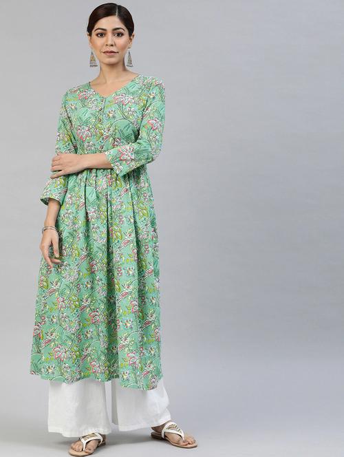 v neck printed flared kurta - 19815846 - Very Small Image - 1