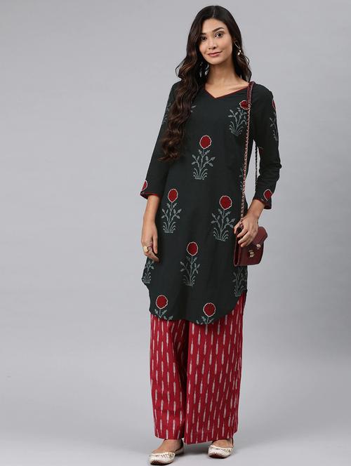 v neck printed asymmetric kurta - 19815848 - Very Small Image - 1