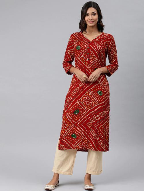 v neck printed straight kurta - 19815851 - Very Small Image - 1