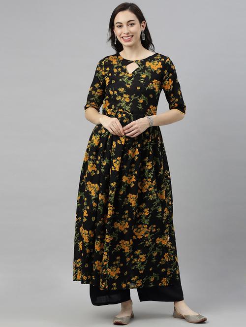 keyhole neck floral flared kurta - 19815853 - Very Small Image - 1