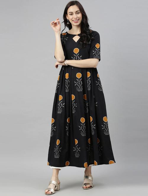 keyhole neck floral flared kurta - 19815854 - Very Small Image - 1