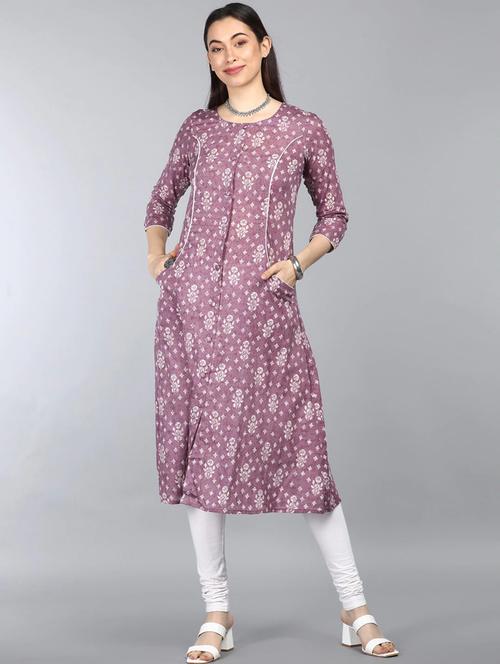 round neck floral a line kurta - 19815862 - Very Small Image - 1