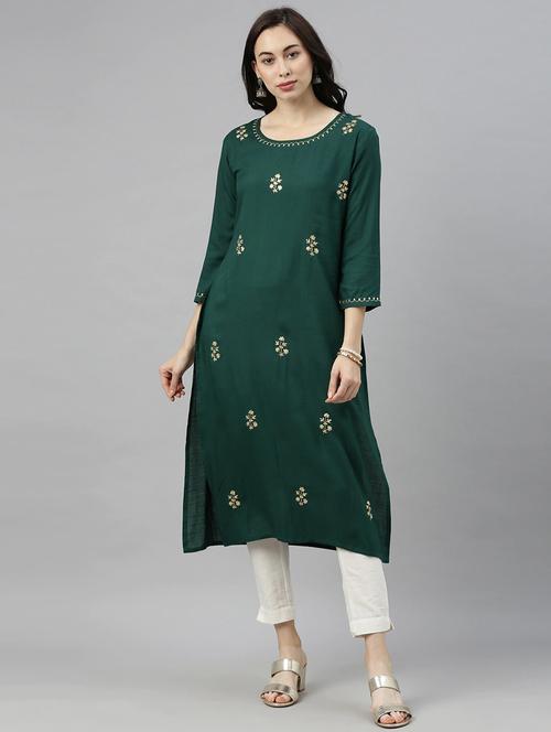 round neck embroidered straight kurta - 19815869 - Very Small Image - 1