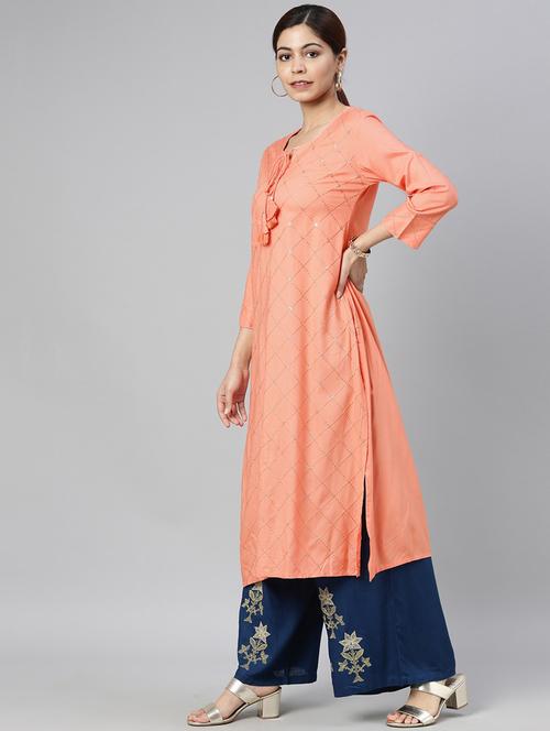 notch neck solid straight kurta - 19815870 - Very Small Image - 1